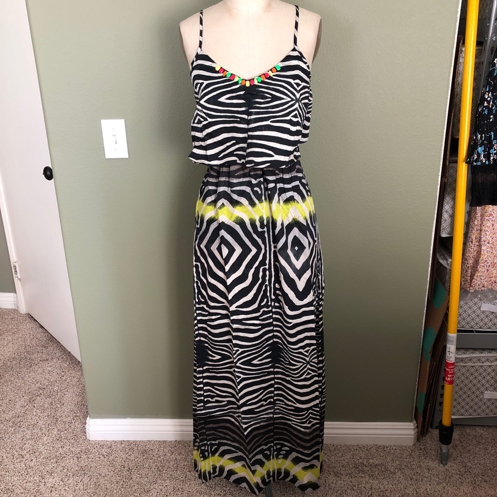 Line and Dot Zebra Print Maxi Dress